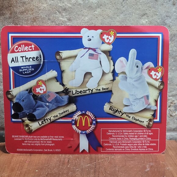 Ty McDonalds Teenie Beanie Baby Libearty The Bear US Flag Plush Toy 1996 - Picture 4 of 10